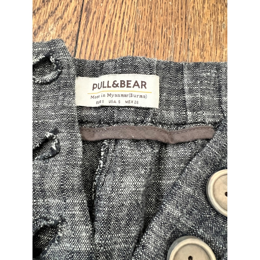 Pull&Bear Grey Black Linen Blend High Waisted Button Front Shorts Size Small - Picture 3 of 5